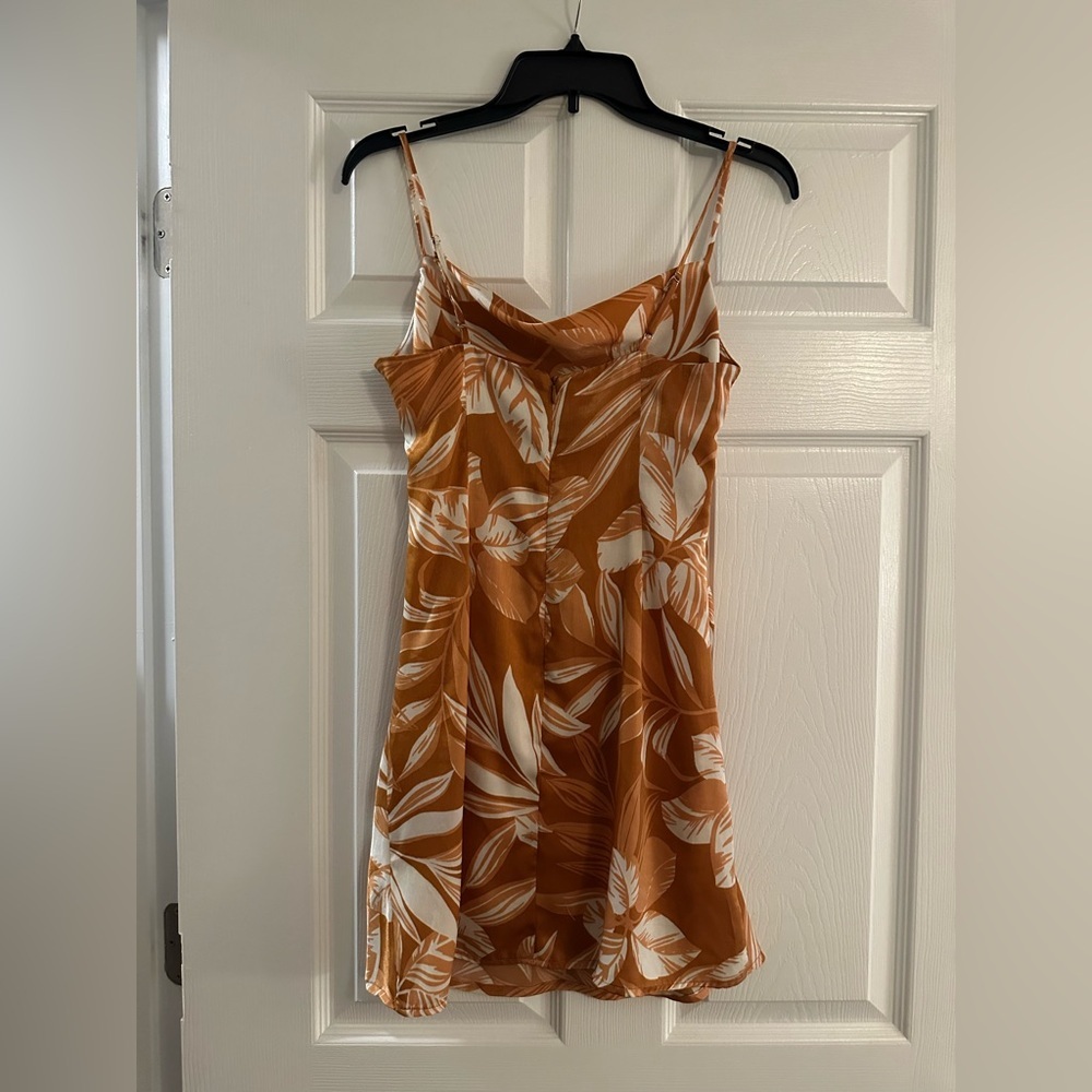 Orange and White Floral Silk Mini/Short Dress for Summer with Adjustable Straps - Picture 6 of 9